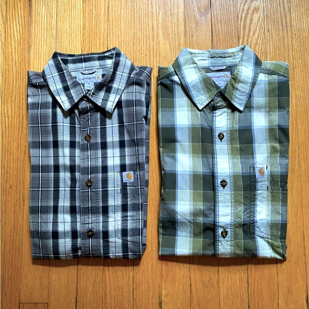 Two Carhartt 100% Cotton, Casual, Button Down Plaid Shirts M